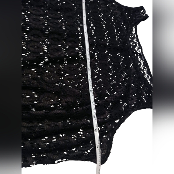Crochet Black Drape Coverup Tank Assymetric Hippie Boho Layering Lagenlook Large - Picture 3 of 8
